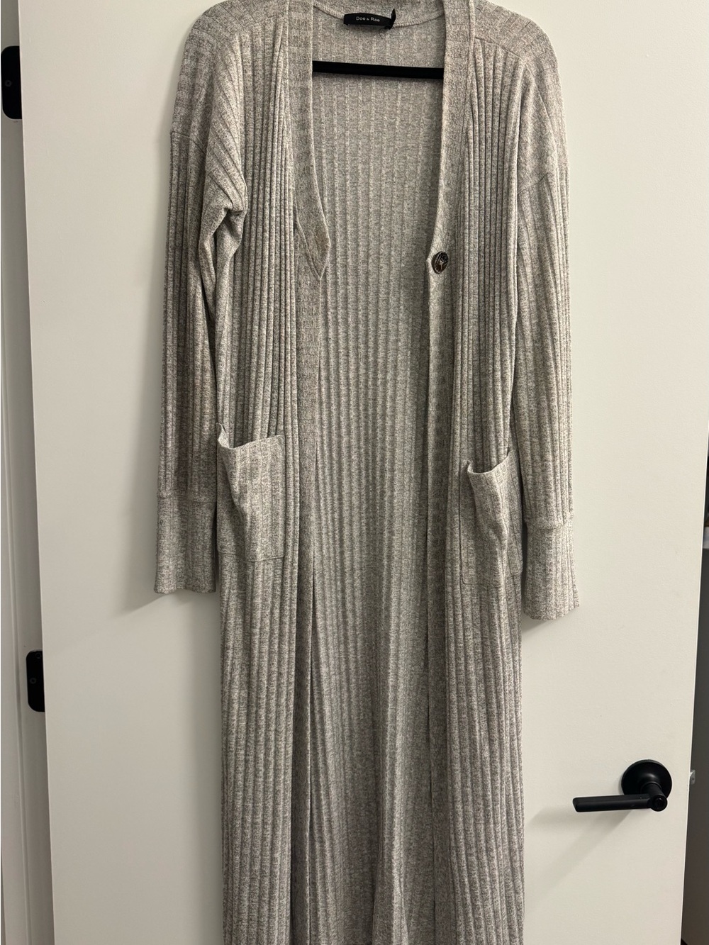 Doe & Rae Long Ribbed Maxi Cardigan Dress - Light Gray